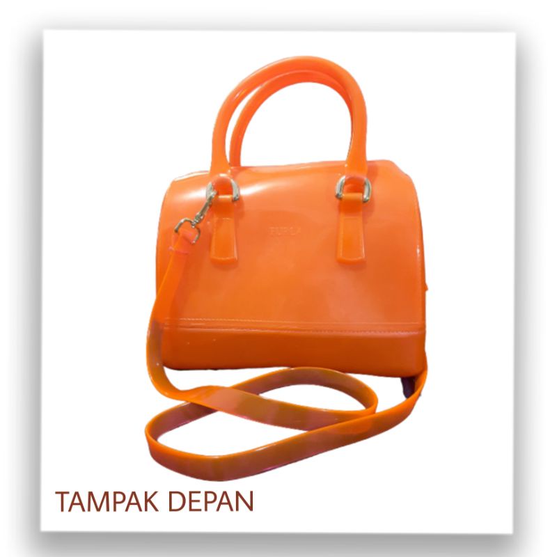 tas jelly tenteng selempang kecil orange FURLA preloved