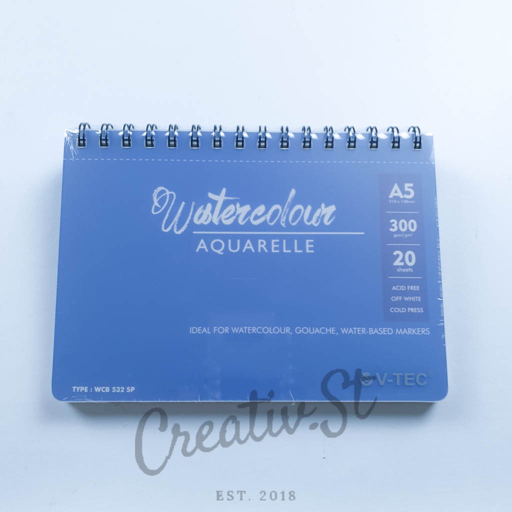 

V-TEC Watercolor Book Spiral A5 300 Gsm Cold Pressed Wcb-532Sp 21 Cm X 15 Cm