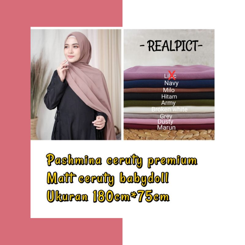 180x75 JILBAB PASHMINA CERUTY BABYDOLL PREMIUM / PASHMINA LOZY CERUTI BABYDOLL TEPI JAHIT