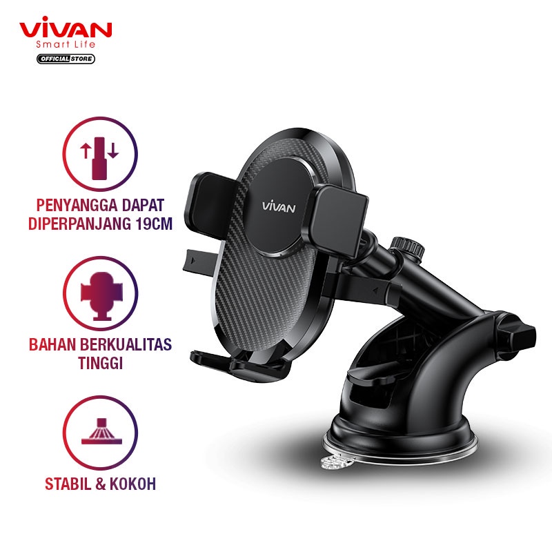 VIVAN Car Holder CHS12 Automatic Clamp Lock Car Stent Black Garansi Original Resmi