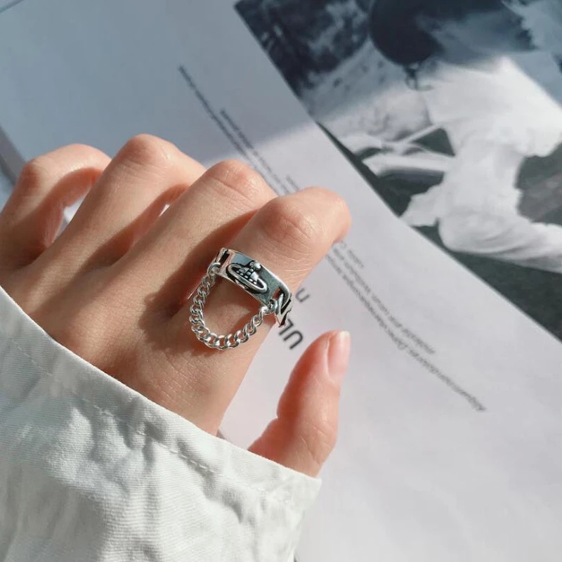 Cincin Rantai Saturnus Model Terbuka Dapat Disesuaikan Gaya Retro Untuk Wanita