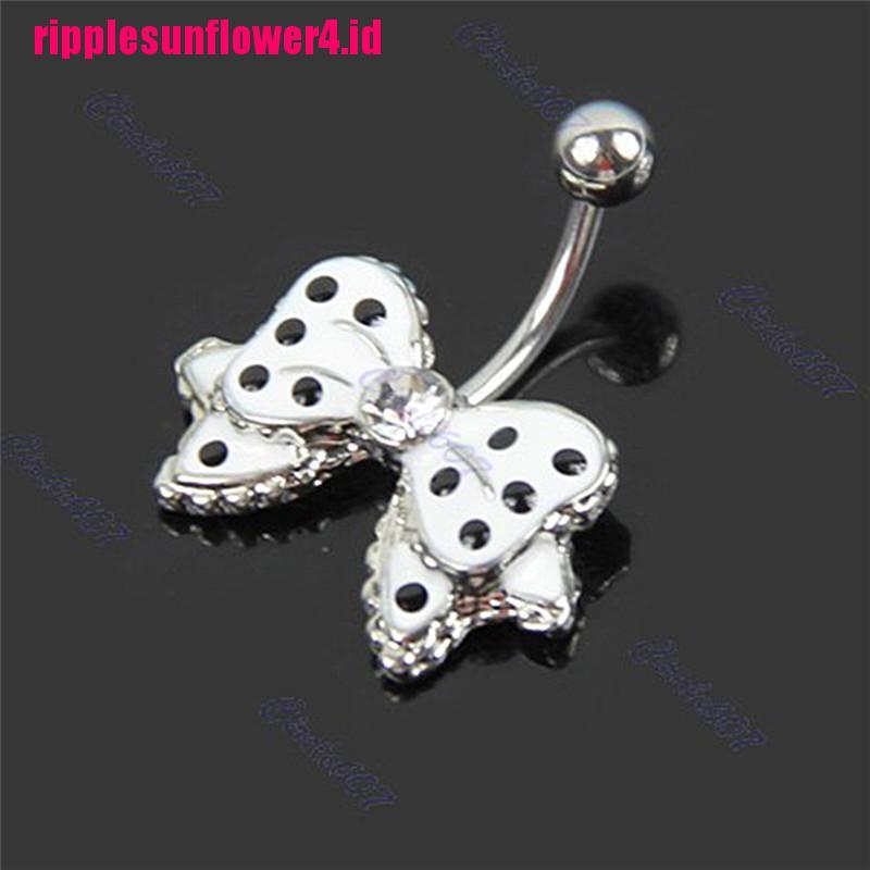 Anting Tindik Perutpusar Model Pita Motif Polkadot Hitam Putih Untuk Wanita