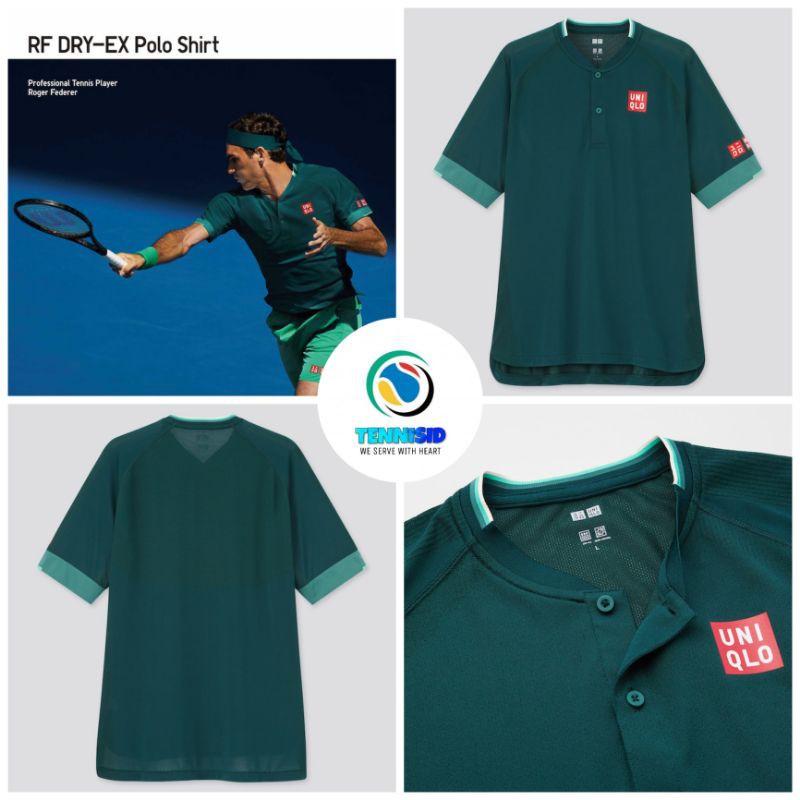 Baju Kaos Polo Tenis Tennis UNIQLO RF DRY-EX POLO SHIRT - Dark Green