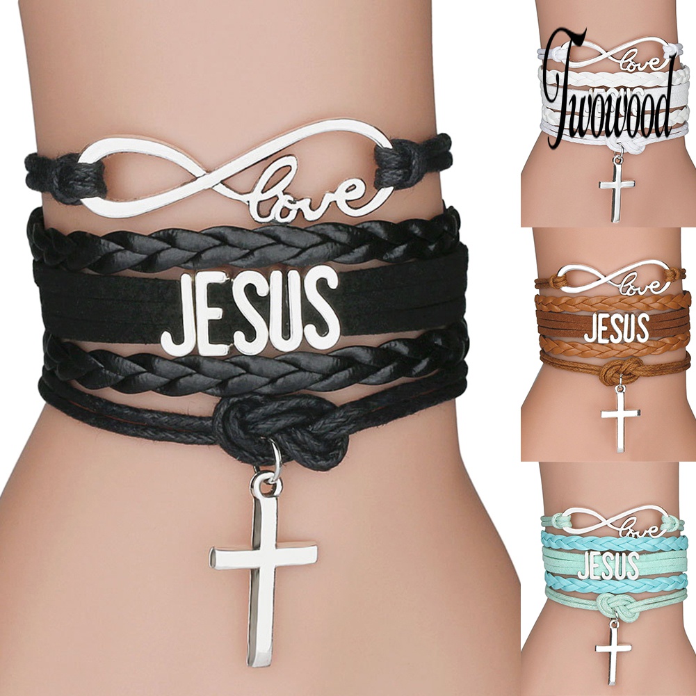 Gelang Tali Multilayer Desain Infinity Love JESUS Cross Untuk Unisex