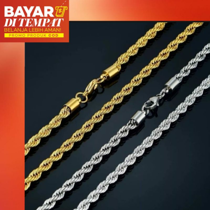 Kalung Tambang TITANIUM perhiasan Anti karat&amp;Anti luntur varian ukuran Trendy