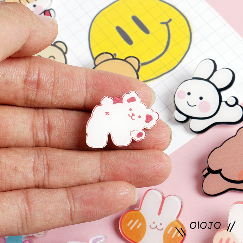 Bros Akrilik Pola Beruang Kartun Lucu Untuk Melampirkan Untuk Menghias Tas Pakaian-ol