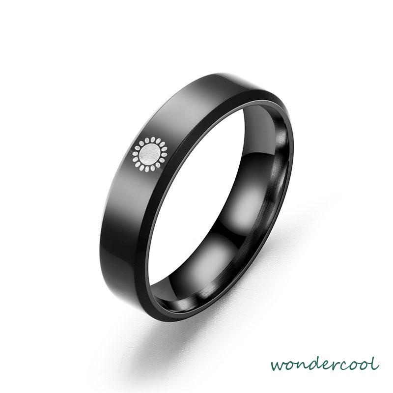 Simple Moon Sun Couple Trendy Wide Love Rings Hadiah Indah untuk Pacar Pacar di Hari Valentine-Won