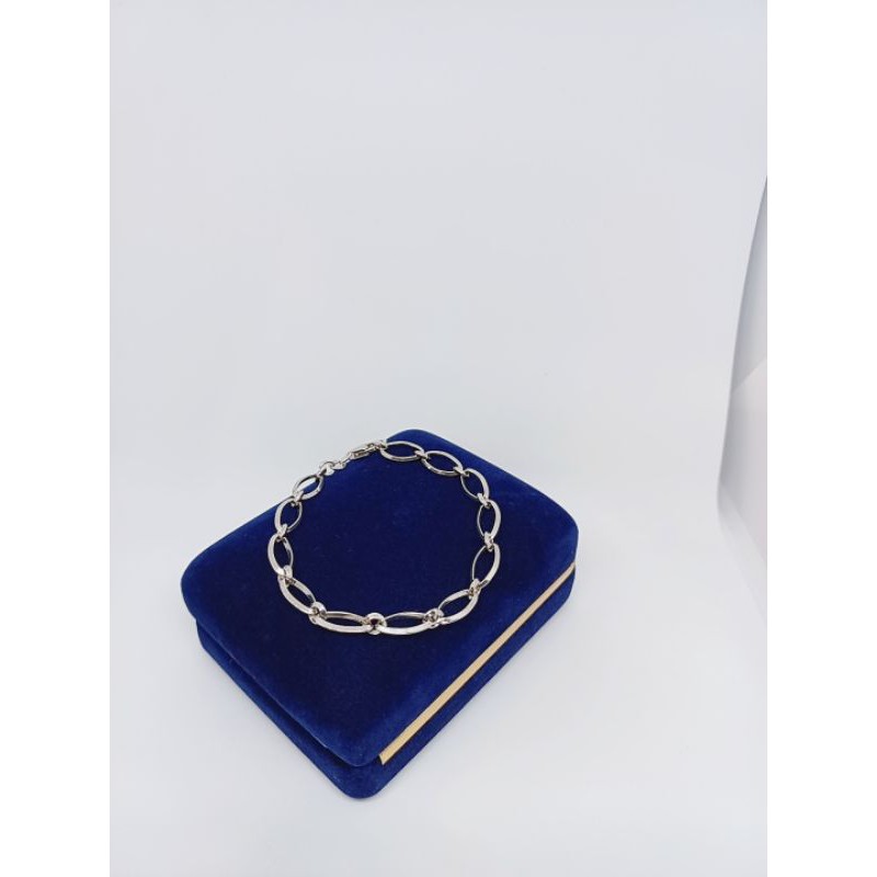 gelang rantai oval hollo silver925 / perhiasan gelang tangan perak asli lapis mas putih