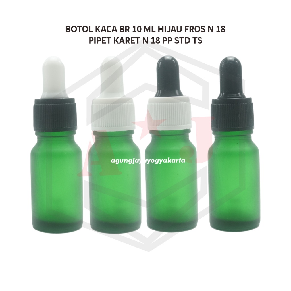 Botol Kaca Serum 10 ml  Hijau Frosted Pipet Plastik Tidak Segel / Pipet Kaca Ring Platik/ Botol Pipe