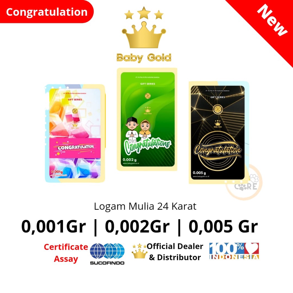 BABY GOLD edisi CONGRATULATION 0.001Gr / 0.002Gr / 0.005Gr Logam Mulia Emas Mini