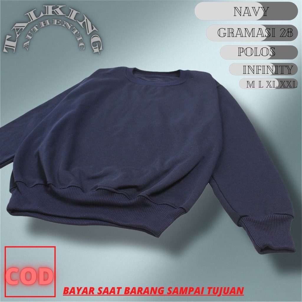 Sweater Crewneck Polos Pria Wanita Navy Switer Kerah Bulat Jaket Sweter Lengan Panjang Pria Wanita