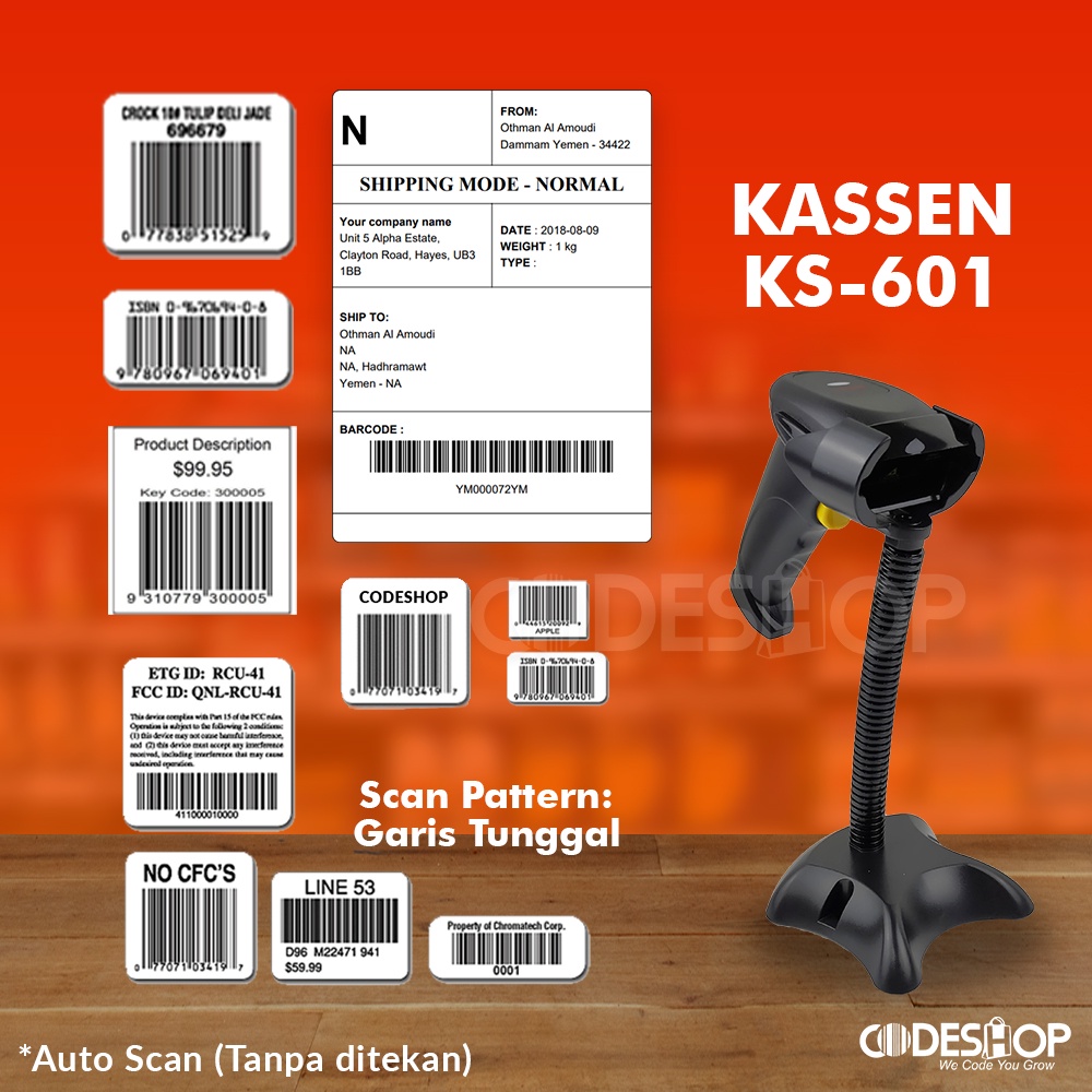 Barcode Scanner Kassen KS 601 1D Auto Scan - USB