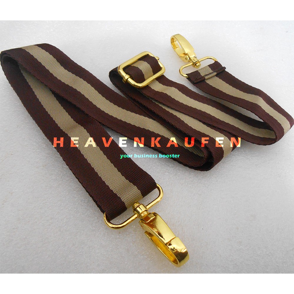 Strap Tas / Tali Selempang Tas Wanita Lebar 3,8 cm Coklat Strip Cream Kait Warna Gold Emas