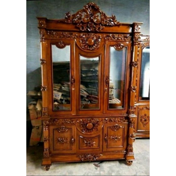 lemari hias kaca bufet ukir pajangan jati jepara bufet jati ukir bulan