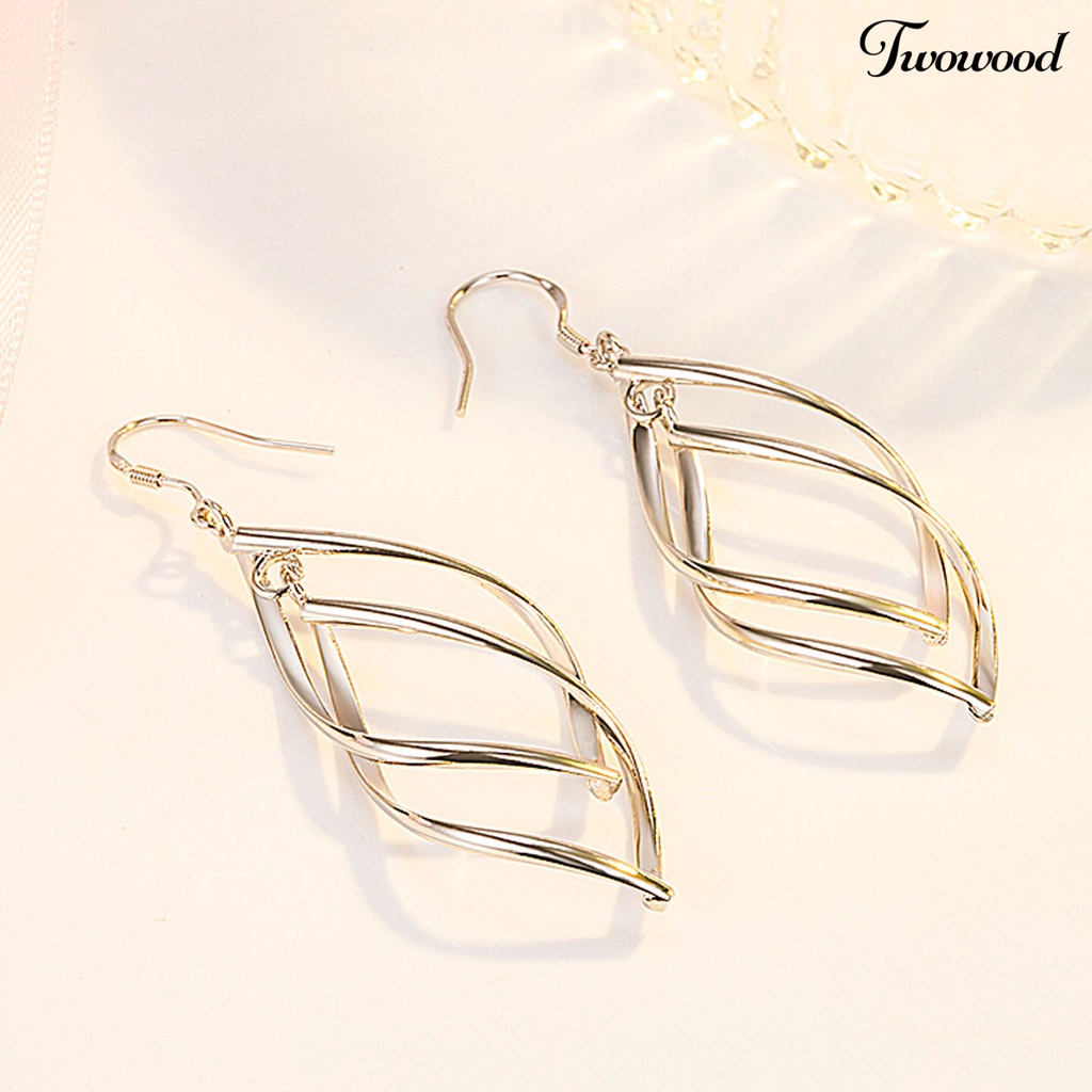 1 Pasang Anting Hook Linear Swirl Gaya Bohemian Tahan Lama