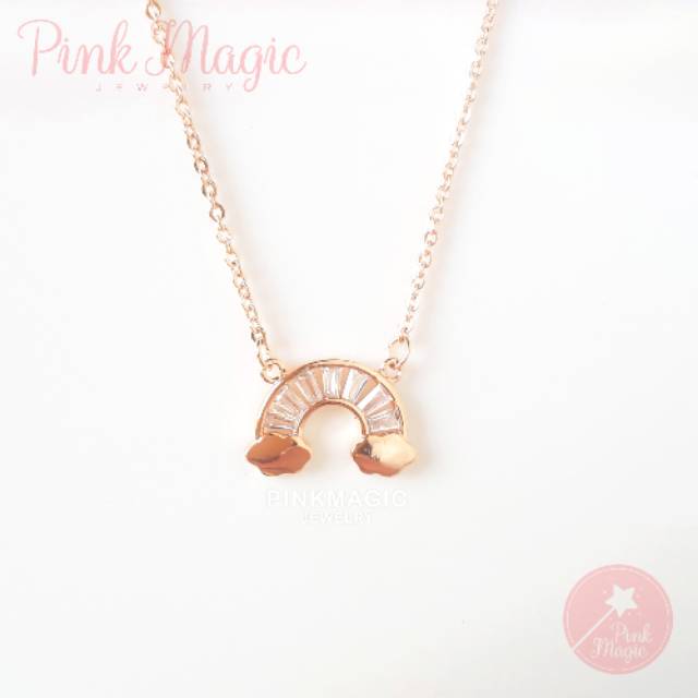Kalung wanita PINKMAGIC pelangi kristal Cute rainbow necklace LYRA aksesoris rose gold korean style