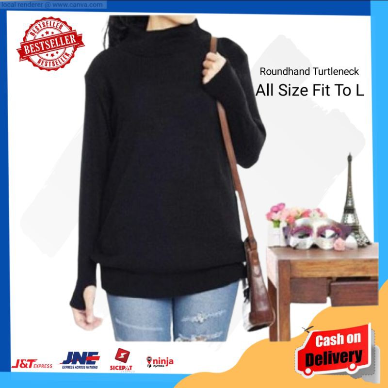 Baju Sweater Rollneck Crowneck Roll Neck Turtleneck Turtelneck Tutleneck Lengan Panjang Wanita