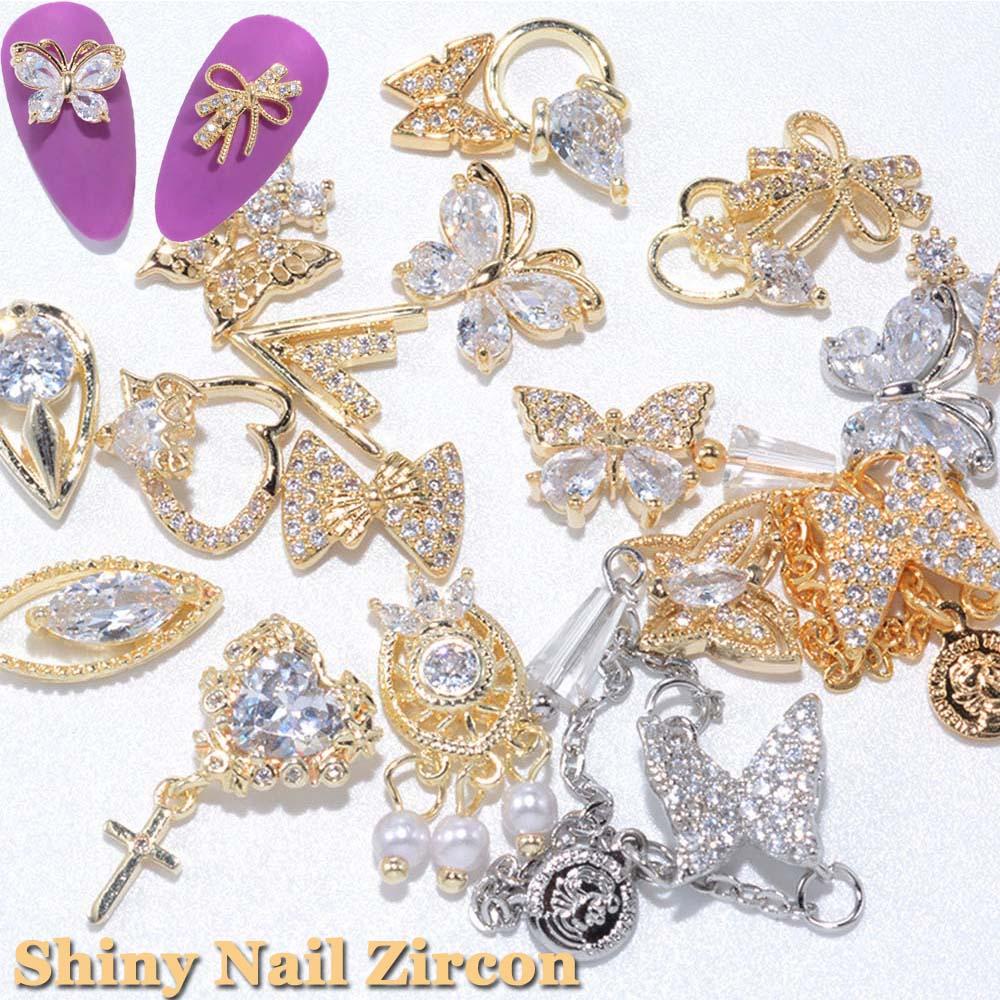 Needway   Butterfly Nail Rhinestones Mewah Shiny Butterfly Manicure Tools Logam Zirkon Kristal Liontin Rantai