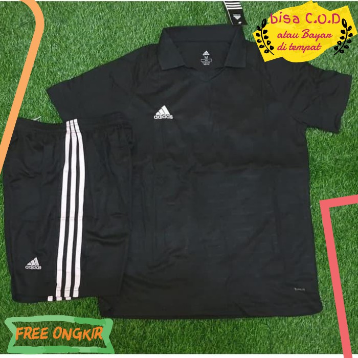 [COD]924 BAJU FUTSAL / BAJU KAOS BOLA OBLONG POLOS PRIA MURAH ADIDAS KERAH HITAM IMPORT GRADE ORI