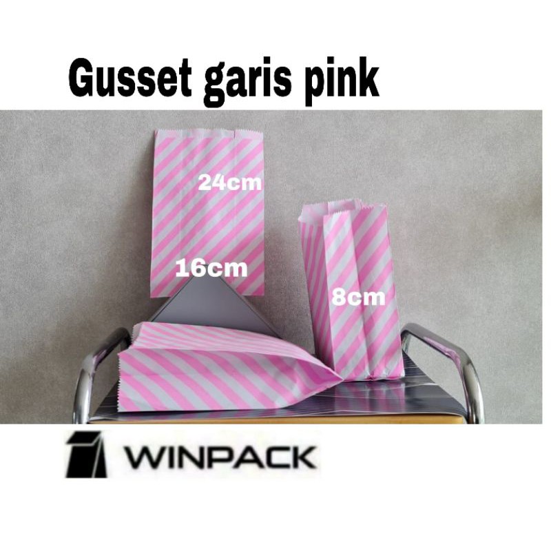 

Kantong kertas gusset garis pink