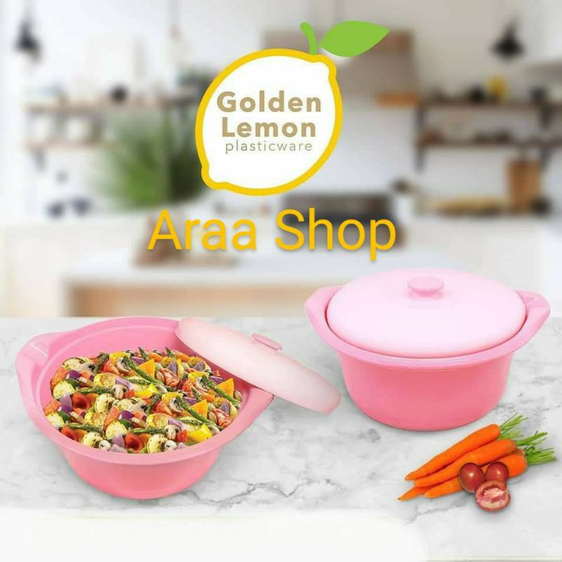 GOLDEN LEMON Basi Tutup Bulat Pink Tempat Wadah Sayur Bulet + Tutup
