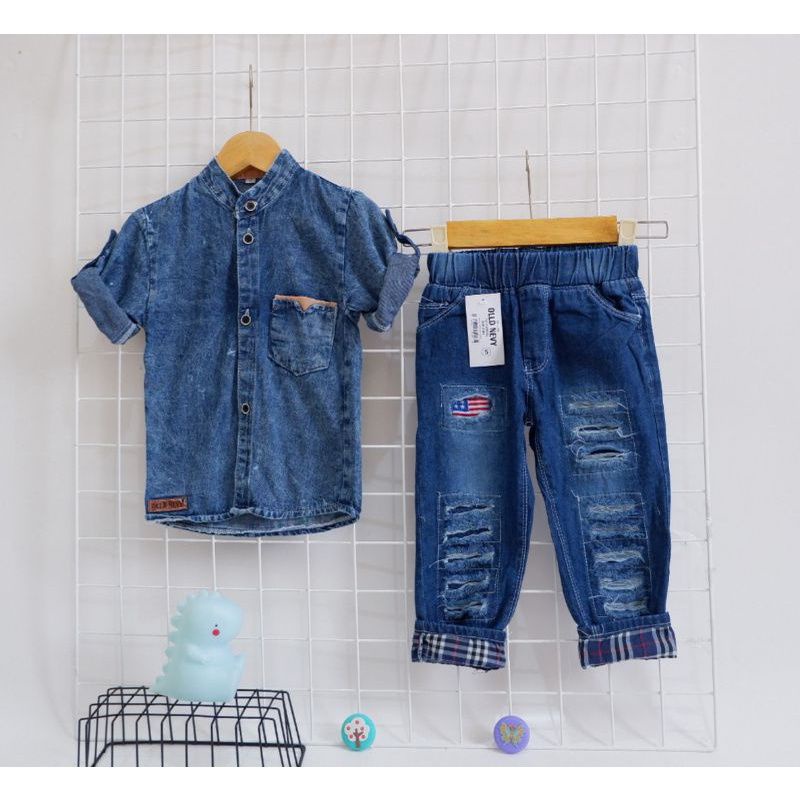 SETELAN ANAK LAKI LAKI SETELAN KEMEJA JEANS ANAK COWOK SET KEMEJA ANAK LAKI LAKI / SET KEMEJA JEANS