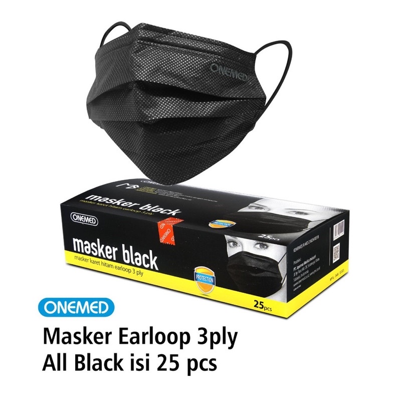 Onemed Masker Karet Medis 3ply All Black Box Isi 25