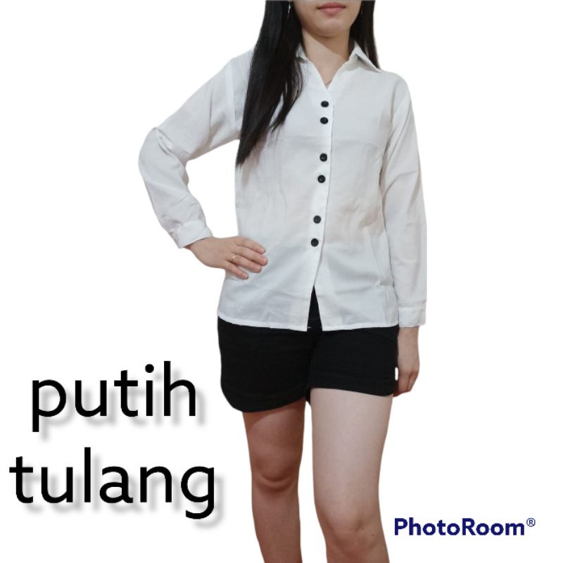 KEMEJA CAROL/ V CAROL/KEMEJA WANITA/BAHAN CREPE TEBAL-PUTIH