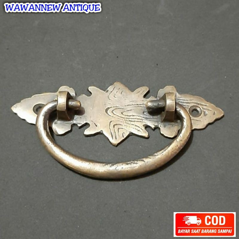 Tarikan Laci Lemari Kuningan Antik Murah Motif daun 9.5cm