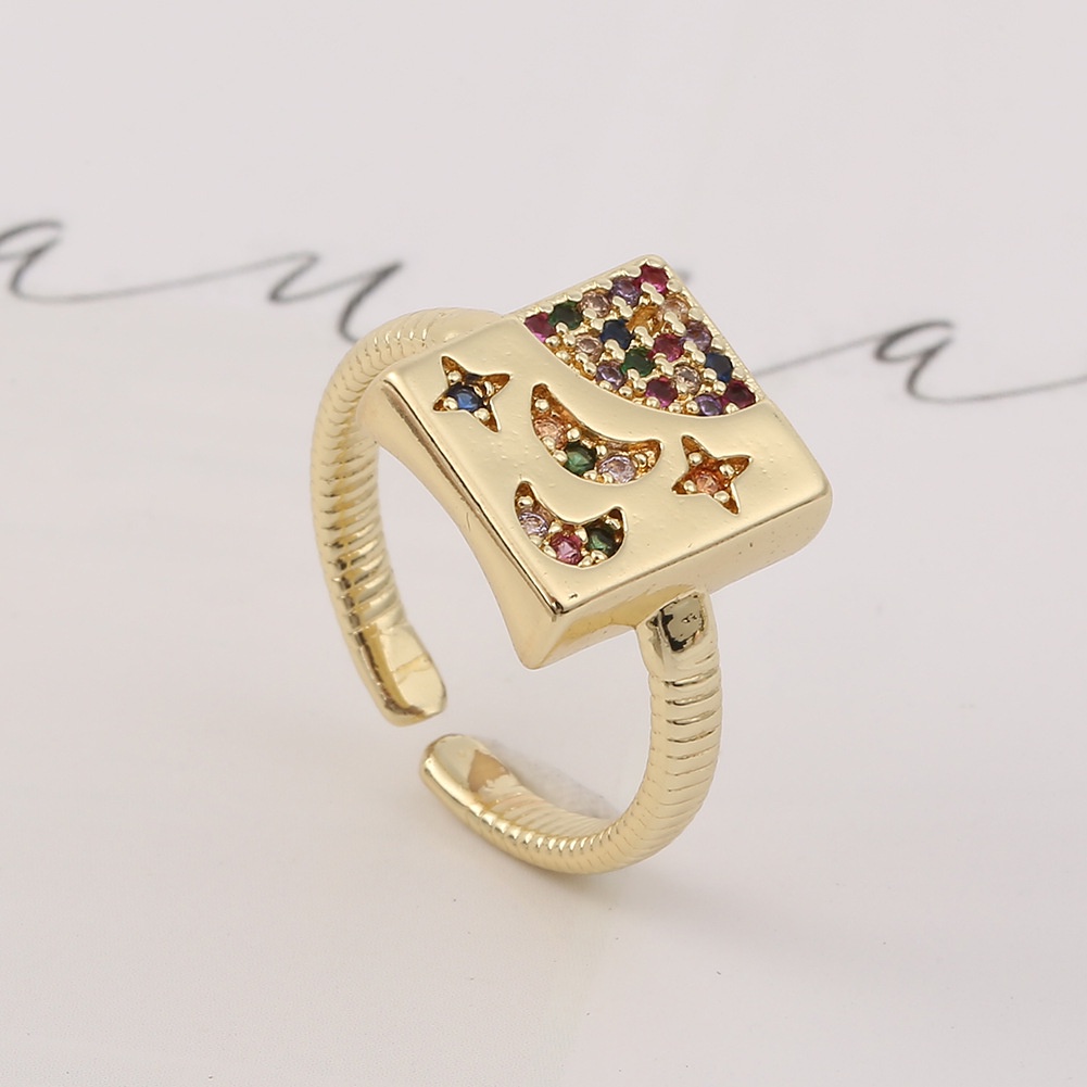 Cincin ornament tembaga mikro inlay terbuka cincin berlebihan hip hop perhiasan populer square ring