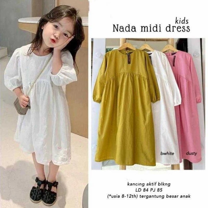 NL3 - NADA MIDI DRESS KID DRESS ANAK TANGGUNG - White