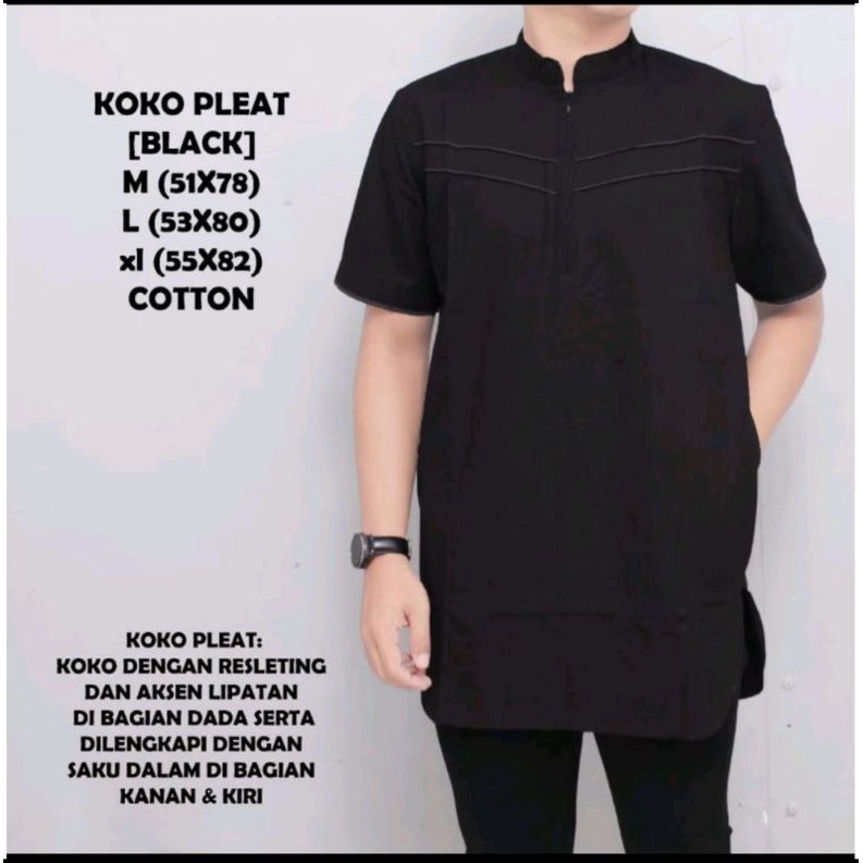 Baju Koko Pria Original Qurta Polos Pleat Resleting Premium Sigaret Sunnah Keren