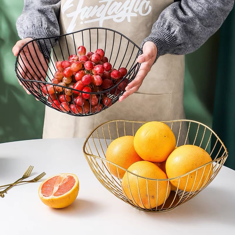 Gold Fruit Tray/Keranjang Tempat Buah Warna Gold Daun Teratai/Segi Enam/Bulat Style