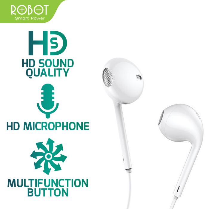 B - Robot RE10 Semi In-Ear Clear & Comfortable Wired Headset-Putih