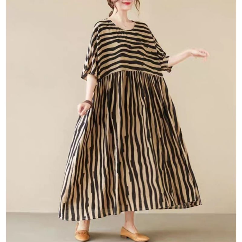 MDLV ~ 79003# Zevania Loose Dress Premium Dreaa Big Size Dress Oversize Dress Garis Midi Dress Fashion Import