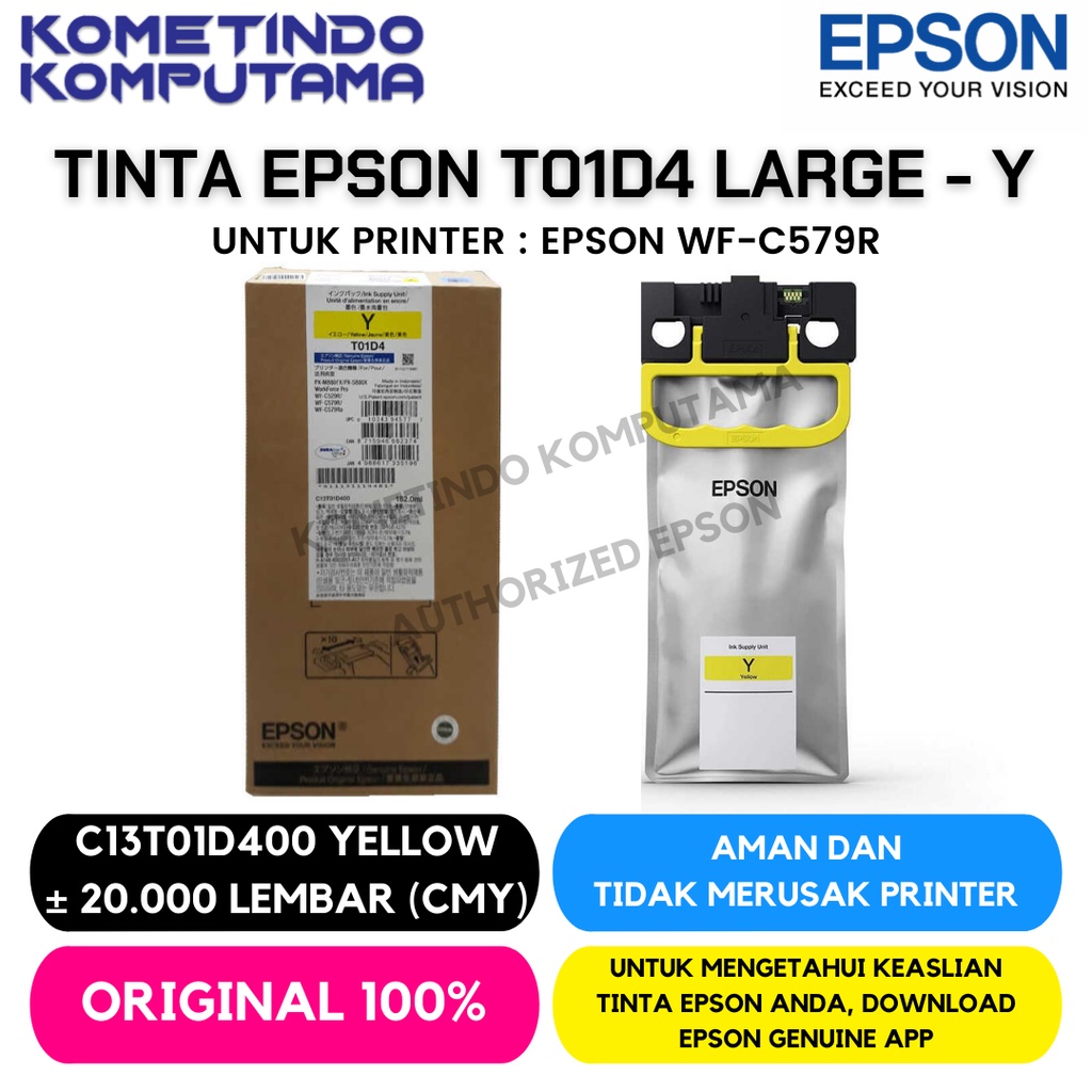 T01D Yellow LARGE Tinta Epson Kuning WorkForce Pro WF-C579R 100% ORIGINAL C13T01D400