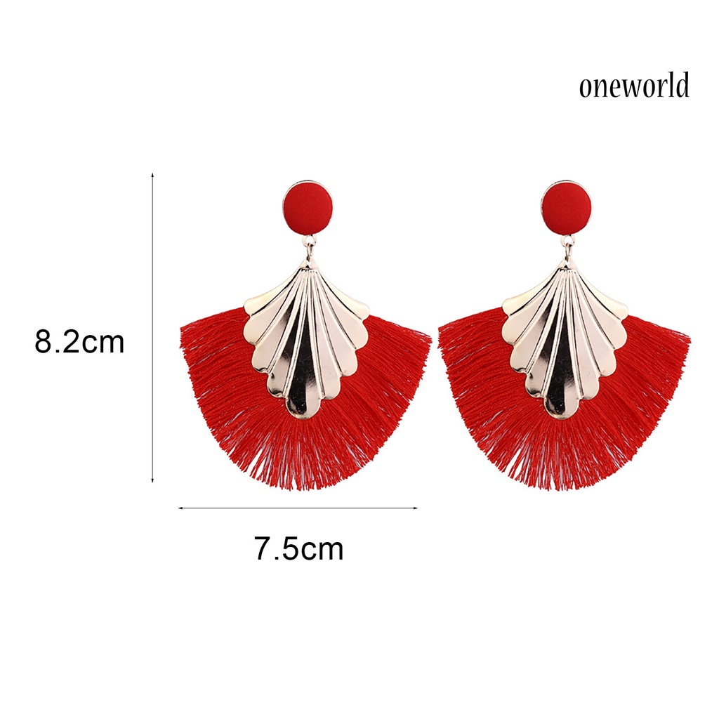 OW@ 1 Pair Women Creative Bohemia Fringed Fan Shape Dangle Earrings Jewelry Gift for Party