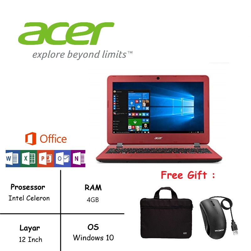 Notebook Acer Aspire ES1-132 Intel Celeron 11.6 inci RAM 4GB SSD 240GB