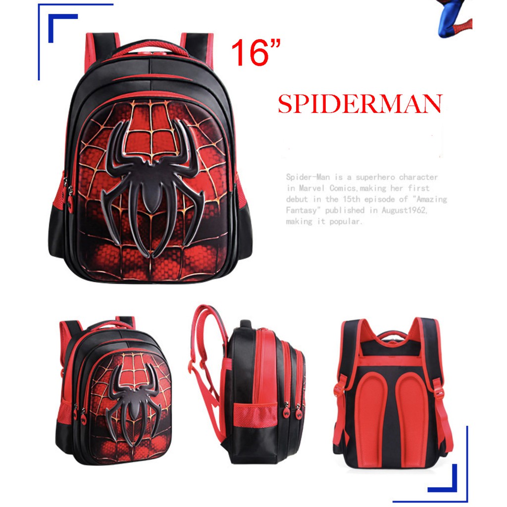 WWH01 Tas Anak Sekolah SD Ransel 3D Size 14&quot; - 16&quot; Besar Avengers Spiderman Batman Captain Impor TKM