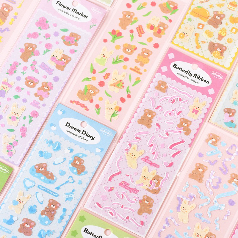 Bunny Bear Buddy Diary Deco Stickers - Stiker Dekorasi Agugu