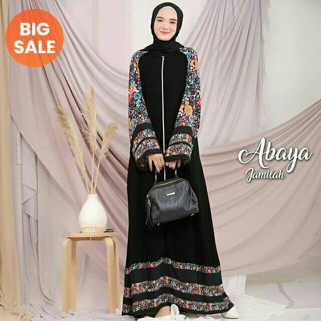 GAMIS ABAYA Dress Panjang Maxi Maxy JAMILAH, BAHAN JETBLACK MIX ZARA By SALT EXECUTIVE Pakaian Baju 