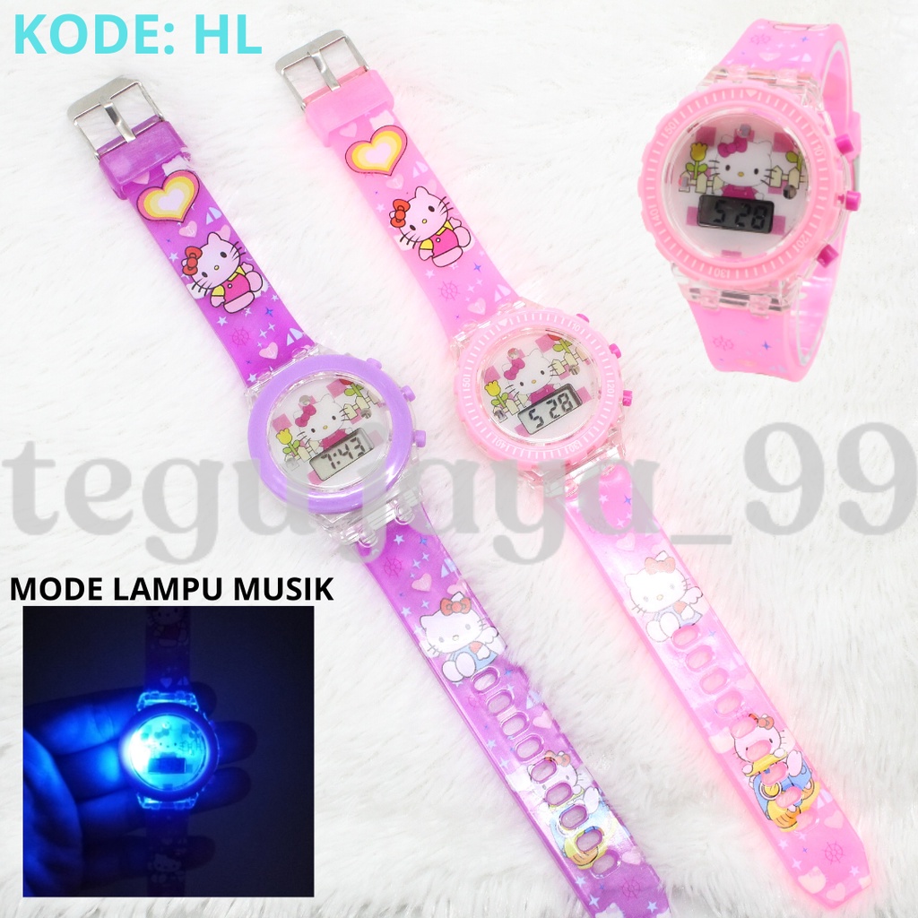 TERBARU!!! JAM TANGAN FASHION ANAK PEREMPUAN LAMPU DAN MUSIK STARP RUBBER KARAKTER KARTUN TE913