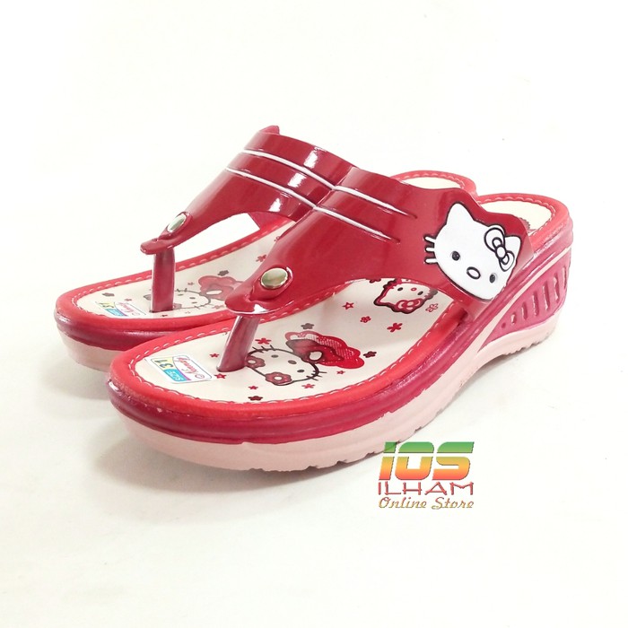 Sandal Jepit Anak Wedges NINNDY Hello Kitty Hak 4,5cm Size 26-35 Merah