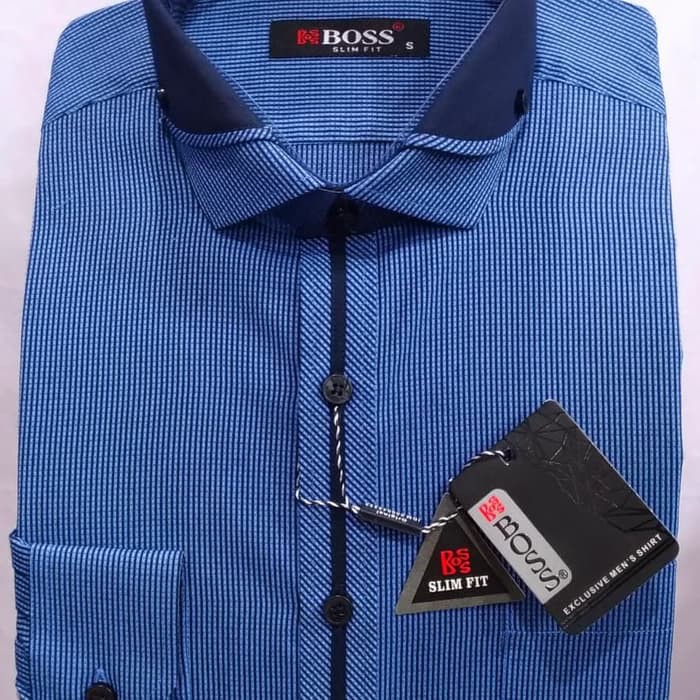 Kemeja Boss slim fit panjang Motif Kecil kecil