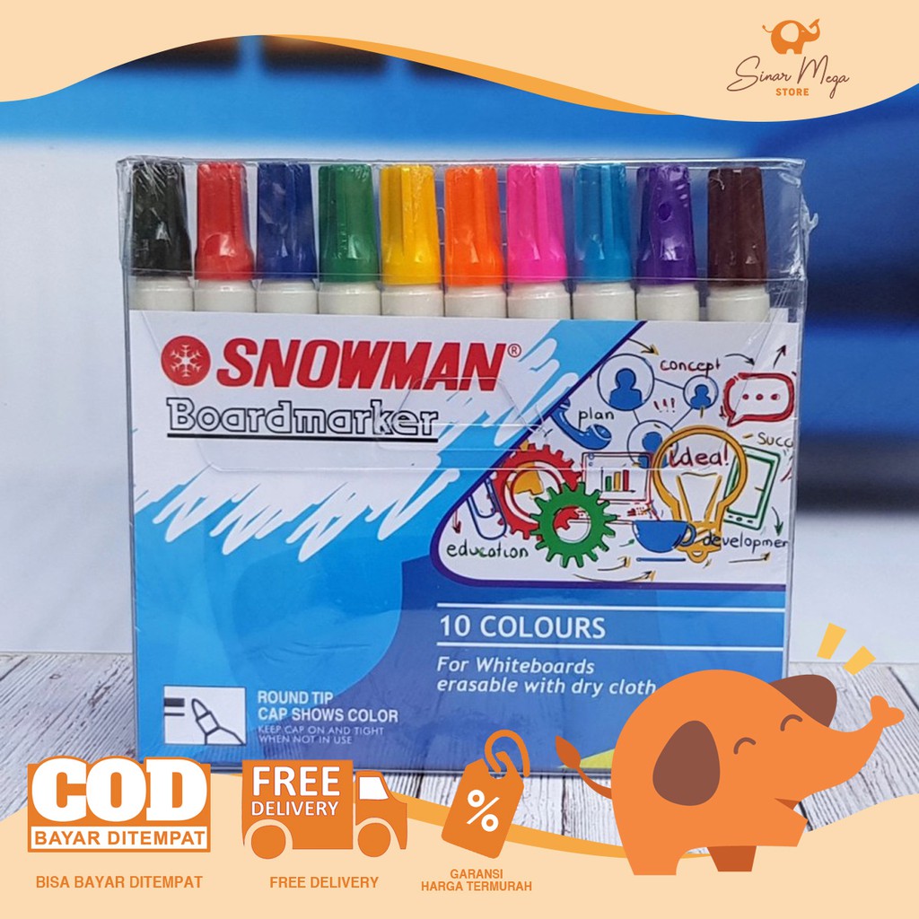 

Snowman Spidol Papan Tulis Whiteboard Color Boardmarker SET 10 PCS Warna Murah Berkualitas