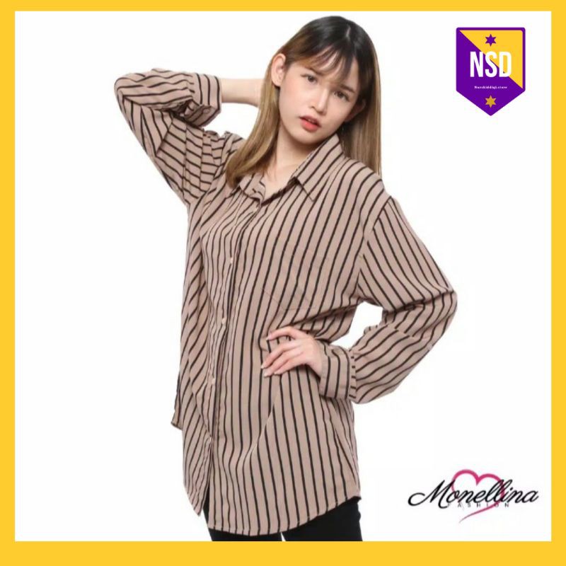 06171 Kemeja Wanita Dewasa Jumbo L XXL XXXL Atasan Cewek Hem Baju Kerja Lengan Panjang Terbaru-Mocca