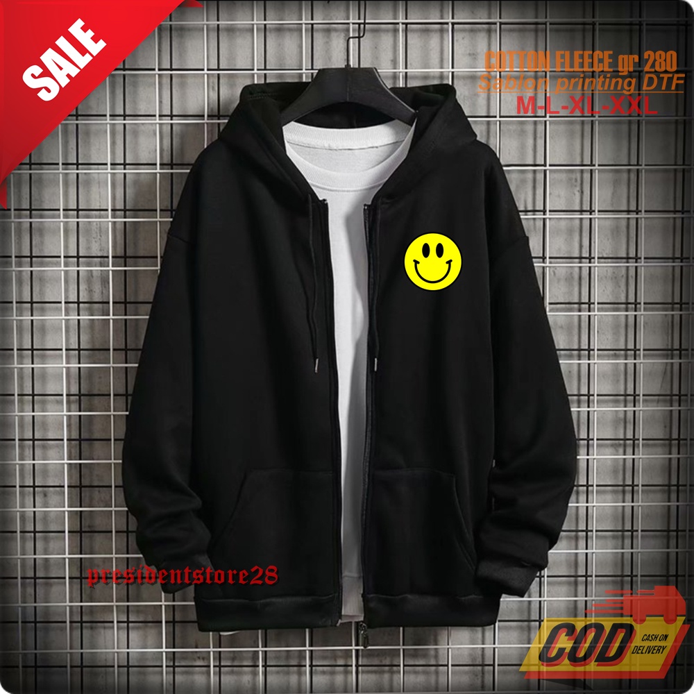 HOODIE Smile Oversized Black FLECE PE TEBAL / Hoodie pria wanita / HOODIE Smile Black FLECE PE / HODIE PRIA / ZIPPER HOODIE / Sweater Resleting