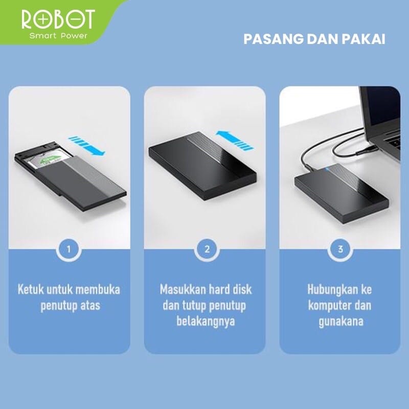 E_    HDD Case ROBOT RSHD10 2.5 Inch SATA USB 3.0 Enclosure HDD/SSD 2.5&quot; - Casing Harddisk External Garansi Resmi