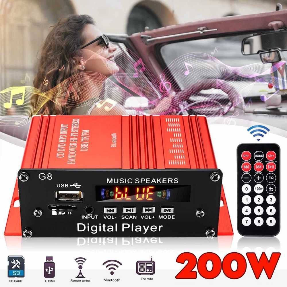 Tape Car Audio External FM MP3 Bluetooth Power Amplifier 12V 200W G8 USB port Car digital player 12V