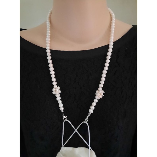 Kalung masker/ strap masker mutiara lombok air tawar putih cantik
